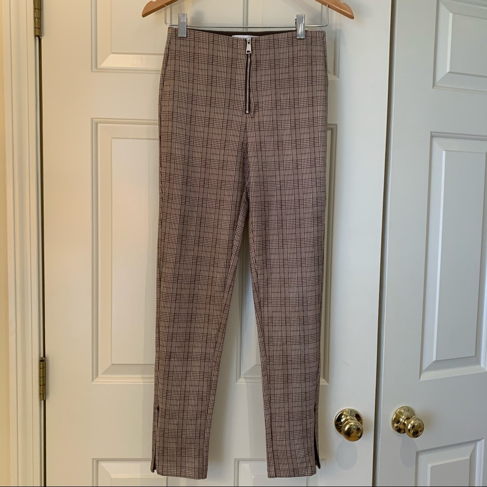 NWT Mango Brown Plaid Zip Leggings